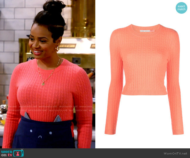 Alice + Olivia Ciara Cable Knit Sweater worn by Randi (Kyla Pratt) on Call Me Kat