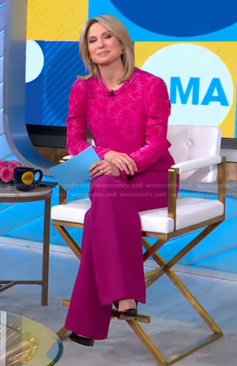 Amy’s pink velvet burnout top and pants on Good Morning America