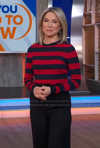 Amy’s red striped top and tweed pants on Good Morning America