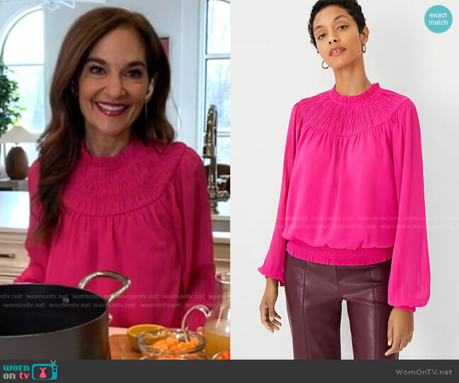 Smocked Ruffle Neck Top by Ann Taylor worn by Joy Bauer on Today