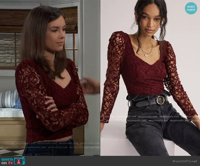 Sweetheart Lace Top by Anthropologie worn by Willow Tait (Katelyn MacMullen) on General Hospital