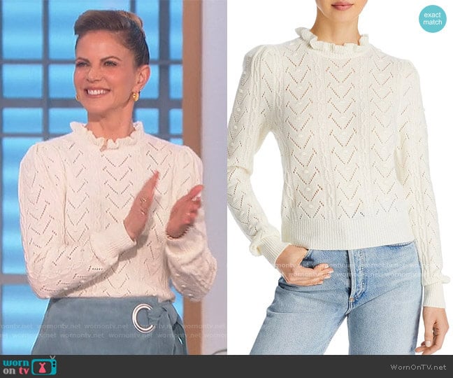 Ruffled Turtleneck Sweater by Aqua Cashmere worn by Natalie Morales on The Talk