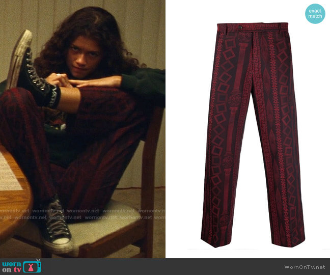 Aries Tailored Column Jacquard Trousers worn by Rue Bennett (Zendaya) on Euphoria