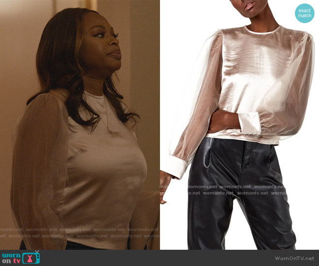 Janessa Organza-Sleeve Satin Top by As by DF worn by Jill (Naturi Naughton) on Queens