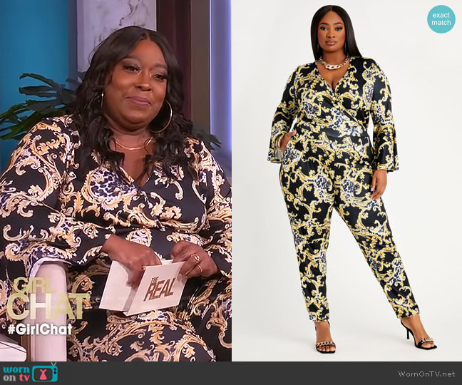 Status Bell Sleeve Skinny Jumpsuit by Ashley Stewart worn by Loni Love  on The Real