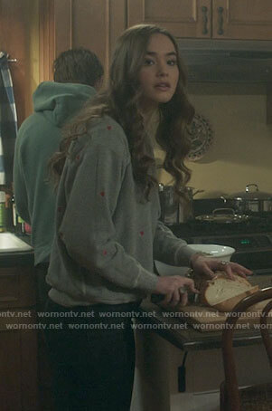 Audrey's grey heart print sweatshirt on Dexter New Blood