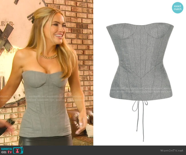 Lace-Up Wool-Blend Flannel Bustier Top In Gray by Balmain worn by Chrishell Stause  on Selling Sunset