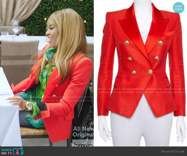 Textured Cotton & Silk Double Breasted Blazer by Balmain worn by Mary Cosby on The Real Housewives of Salt Lake City