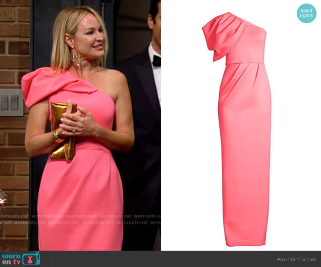 Black Halo Neon Coral Egan Gown worn by Sharon Collins (Sharon Case) on The Young & the Restless
