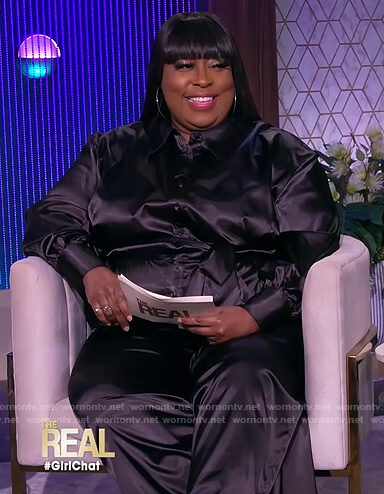 Loni’s black satin jumpsuit on The Real