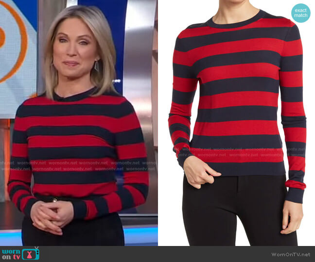 Felicia Stripe Print Wool Sweater by Boss worn by Amy Robach  on Good Morning America