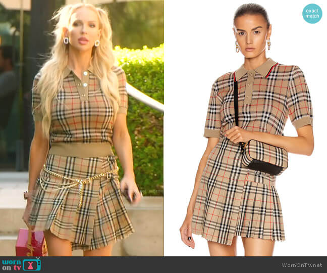 Knit Polo Top and Belted Mini Skirt by Burberry worn by Christine Quinn  on Selling Sunset