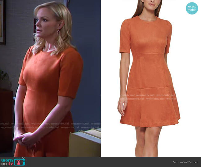 Stretch Faux-Suede Dress by Calvin Klein worn by Belle Brady (Martha Madison) on Days of our Lives