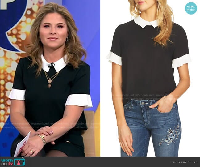 Pleat Sleeve Collared Crepe Blouse by Cece worn by Jenna Bush Hager on Today