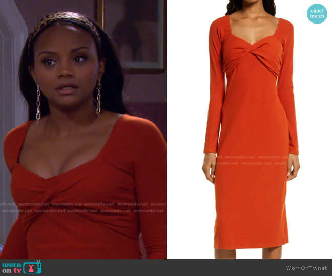 Twist Front Long Sleeve Midi Dress by Charles Henry worn by Chanel Dupree (Raven Bowens) on Days of our Lives