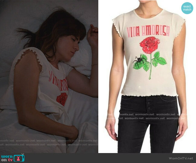 Amorosa Graphic top by Chaser worn by Marina (Karla Souza) on Home Economics