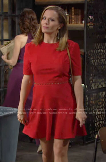 Chelsea's red studded waist dress on The Young and the Restless