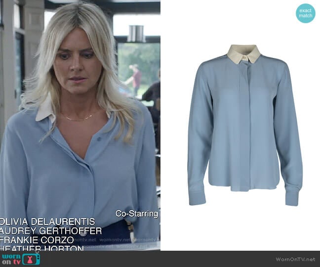 Chloe Contrasting Collar Blouse worn by Amy (Eliza Coupe) on Pivoting