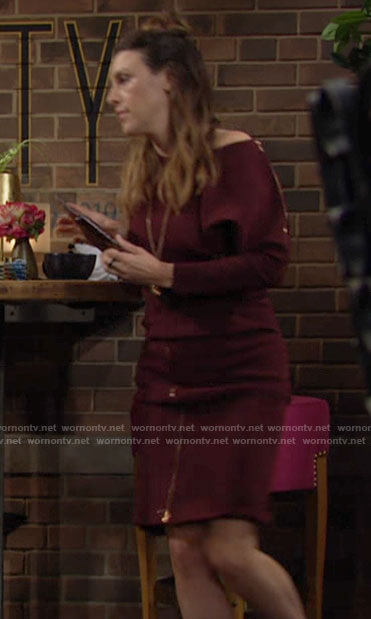 Chloe's red off shoulder zip detail dress on The Young and the Restless