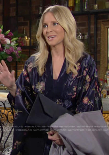 Christine's blue floral embroidered blouse on The Young and the Restless