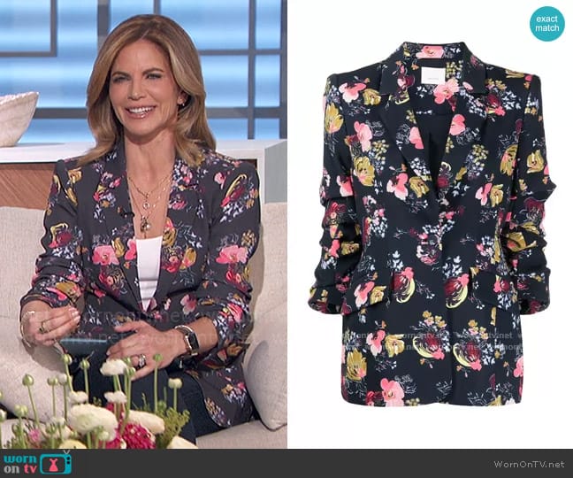 Floral Ruched Sleeve Blazer by Cinq a Sept worn by Natalie Morales on The Talk