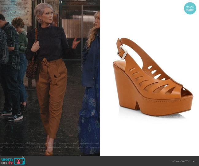 Diane Cutout Leather Wedges by Clergerie worn by Miranda Hobbs (Cynthia Nixon) on And Just Like That