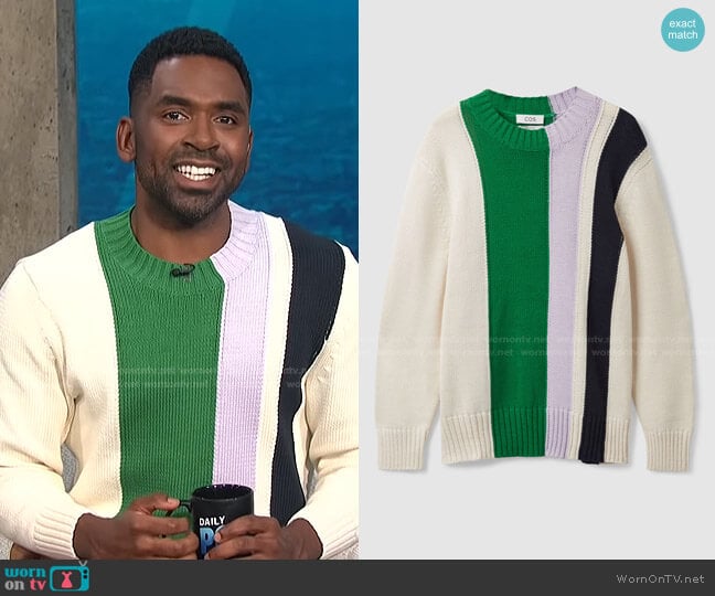 Intarsia Vertical Striped Sweater by Cos worn by Justin Sylvester on E! News