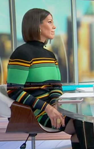 Dana Jacobson’s striped rib knit dress on CBS Saturday Morning