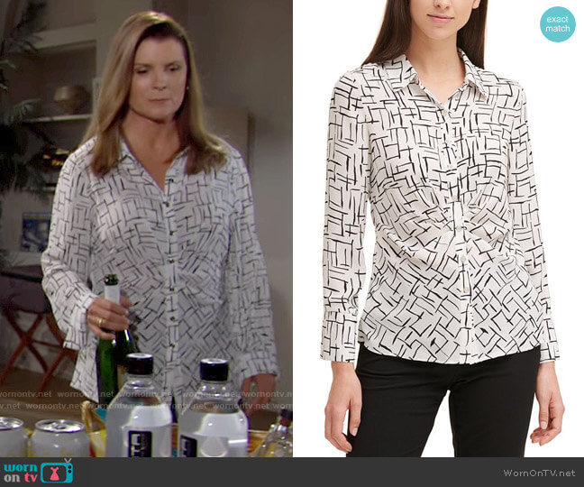 DKNY Printed Ruched Blouse worn by Sheila Carter (Kimberlin Brown) on The Bold & the Beautiful