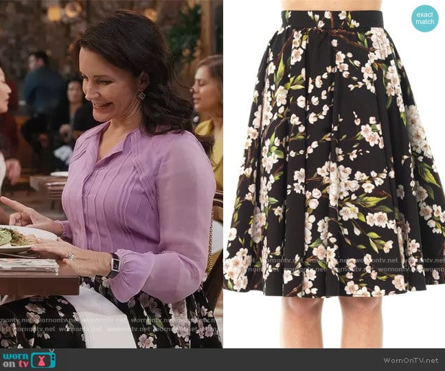 Almond Blossom Print Skirt by Dolce & Gabbana worn by Charlotte York (Kristin Davis) on And Just Like That