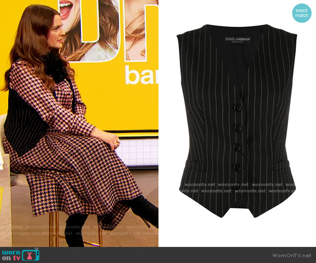 Pinstripe Waistcoat by Dolce and Gabbana worn by Drew Barrymore  on The Drew Barrymore Show