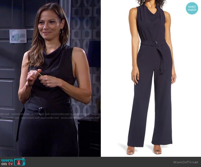 Cowl Neck Jumpsuit with Belt by Donna Ricco worn by Ava Vitali (Tamara Braun ) on Days of our Lives