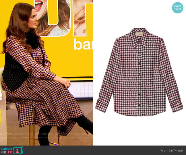 G Square Houndstooth Shirt by Gucci worn by Drew Barrymore  on The Drew Barrymore Show