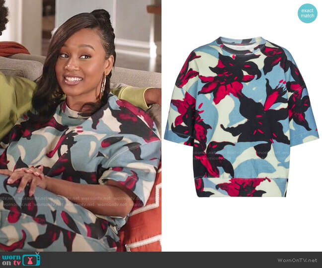 Floral Cotton Jersey Sweatshirt by Dries van Noten worn by Olivia Lockhart (Katlyn Nichol) on Black-ish