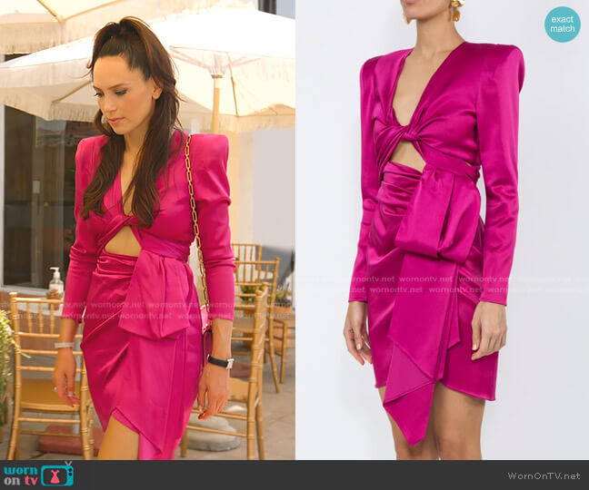 Satin Long-sleeve Cut-out Dress In Pink by Dundas worn by Davina Potratz  on Selling Sunset