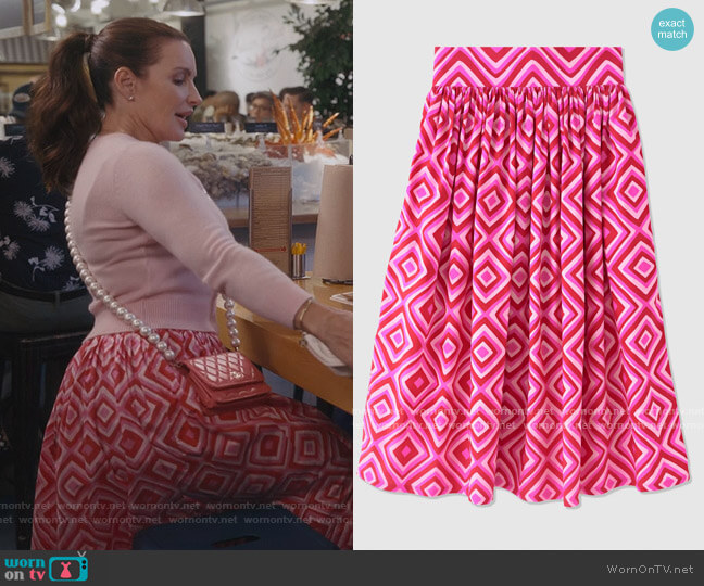 Njeri Pink Geo Skirt by Eliza Christoph worn by Charlotte York (Kristin Davis) on And Just Like That