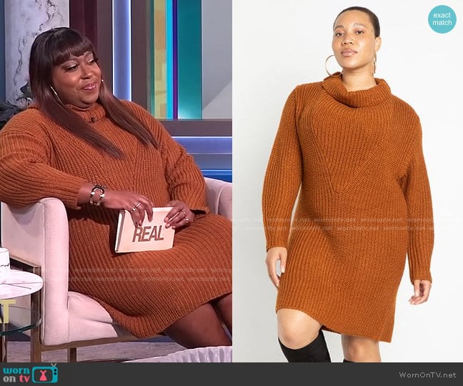 Funnel Neck Sweater Dress by Eloquii worn by Loni Love on The Real