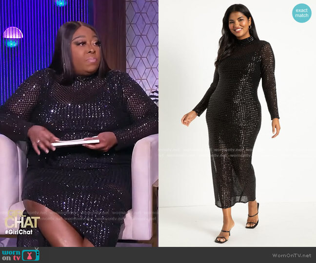 Sheer Sequin Column Maxi Dress by Eloquii worn by Loni Love  on The Real