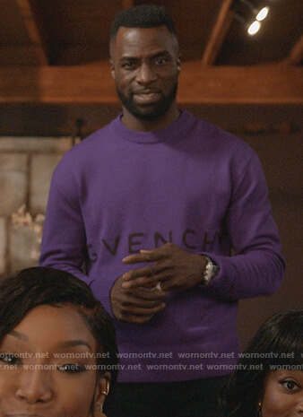 Eric's purple Givenchy logo sweater on Queens