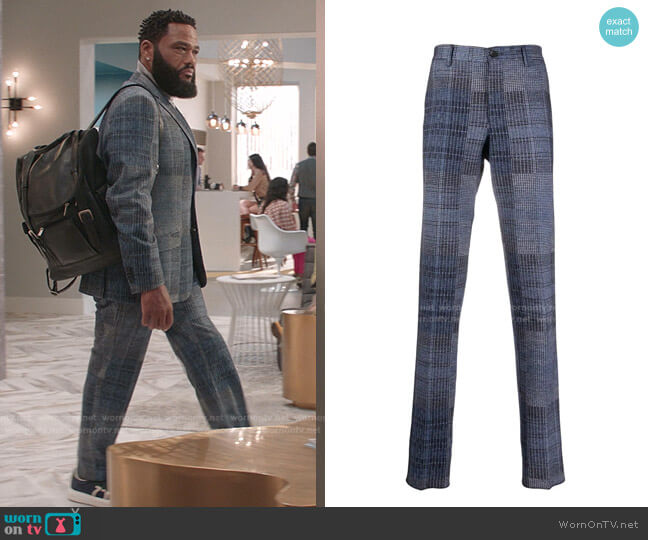 Woven-Check Tailored Trousers by Etro worn by Andre Johnson (Anthony Anderson) on Black-ish