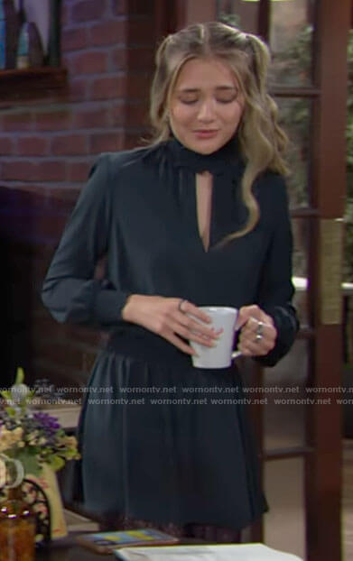 Faith’s dark teal keyhole dress on The Young and the Restless