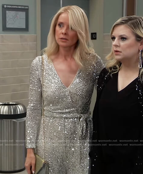 Felicia’s silver sequined jumpsuit on General Hospital