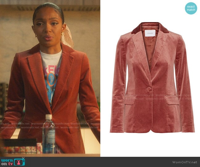 Classic One-button Velvet Blazer by Frame worn by Zoey Johnson (Yara Shahidi) on Grown-ish