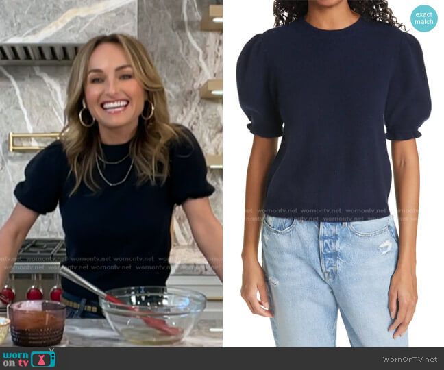 Ruffle Puff Sleeve Recycled Cashmere Sweater by Frame worn by Giada De Laurentiis on Today