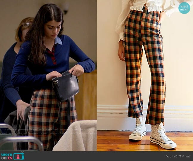 Free People Clean Crop Plaid Flare Pants worn by Samantha Fink (Sofia Black-D'Elia) on Single Drunk Female