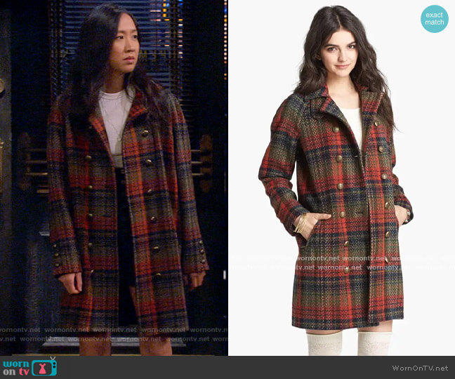 Free People Plaid Wool Peacoat worn by Ellen (Tien Tran) on How I Met Your Father