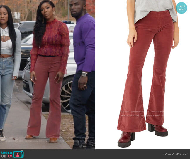 Pull-On Flare Corduroy Pants by Free People worn by Naomi (Brandy Norwood) on Queens