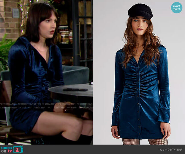 Free People Shayla Velvet Mini worn by Tessa Porter (Cait Fairbanks) on The Young and the Restless