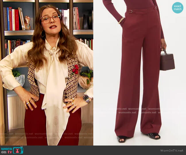 Vesta flared wool-blend hopsack trousers by Gabriela Hearst worn by Drew Barrymore  on The Drew Barrymore Show