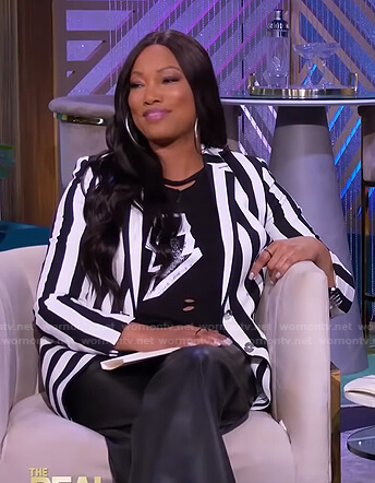 Garcelle's black lightning bolt tee and striped blazer on The Real